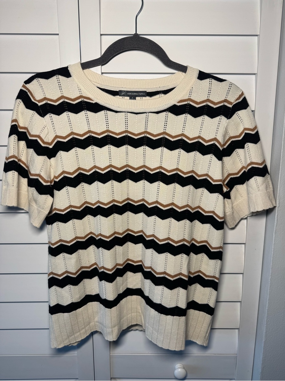 Nordstrom Cream, Black & Brown Chevron Knit Crewneck
